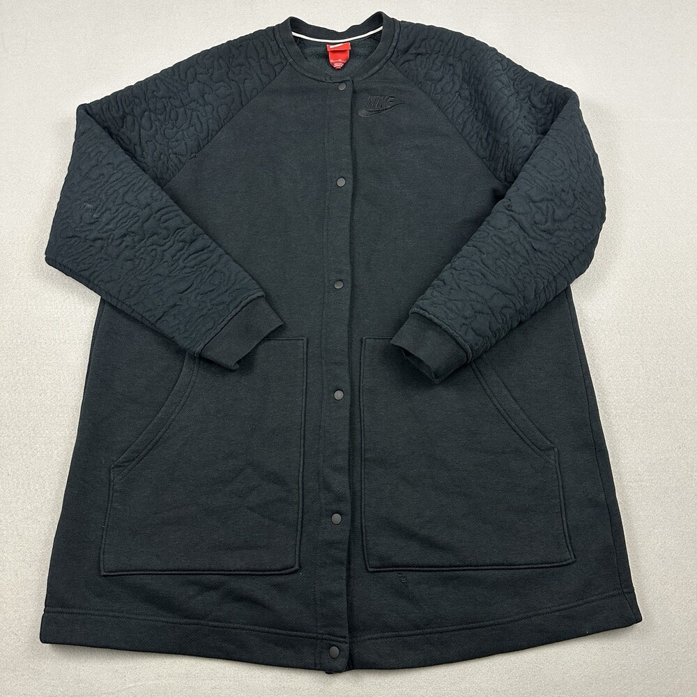 Nike Jacket Women Extra Large Black Solid Rally Coat Snap Button Pockets XL *